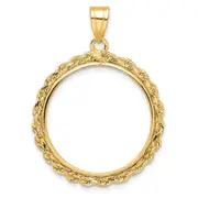 14K Yellow Gold Wideband Distinguished Coin Jewelry Polished Rope 22.0mm Prong Bezel Pendant