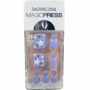 NEW Dashing Diva Magic Press On Pedicure Periwinkle White Silver Stars Toe Nails