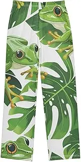[ZZXXB] Frog and Leaf Print Boys Long Pants Soft Trousers Elastic Waist Kids Lounge Bottoms with Pockets S-XL