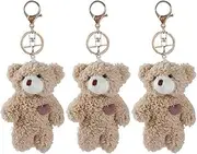 [Galepromot] 3 Pcs Brown Bear & Pink Heart Plush Stuffed Keychains For Backpacks, Soft Cotton Key Chains For DIY Crafts, Car Accessories, Brown