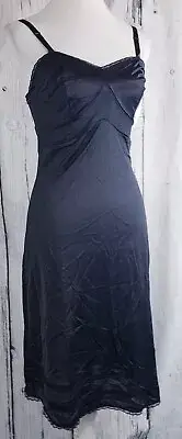 VTG Nancy King Lingerie Dress Full Slip Lace Nylon Adjustable 2186 Black Size 34