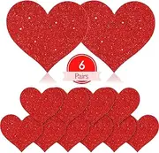 [SATINIOR] 6 Pairs Glitter Heart Pasties Covers for Valentine's Day