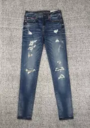 American Eagle Next Level Flex Jeans 30x36 Skinny Distressed Medium Blue Denim