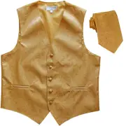 New Men's Formal Vest Tuxedo Waistcoat_necktie paisley slim fit wedding Gold