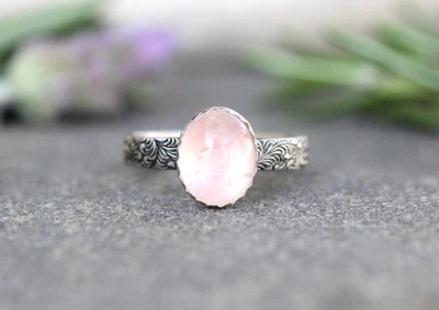 Silver Rose Quartz Ring Sterling Silver Rose Quartz Ring Rose Quartz Ring
