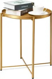 Gold Side Table Gold End Table for Small Spaces Outdoor Accent Table Round Metal