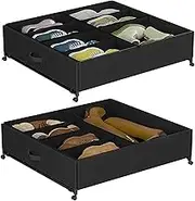 2 Pack Under Bed Storage with Wheels, Under Bed Shoe Storage with Adjustable Dividers, Metal Underbed Storage Containers Bin with Lid, Detachable Under Bed Rolling Storage for Bedroom