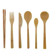 Reusable Wooden Bamboo Utensil Set 3 Spoons Fork Knife and Chopsticks - 2 Sets