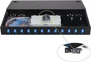 FYBOPTWU-12 Singlemode 12 Port SC-UPC Fiber Optic Rack Mount Enclosure Box & Splice Trays Fiber Cables Kit (Include Pigtail & Couplers), 12 Core LGX Loaded Patch Panel Box fits for 19" Racks Cabinet