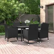 7 Piece Garden Dining Set Poly Rattan and Glass vidaXL