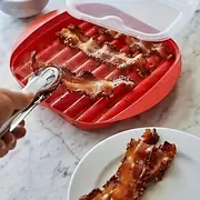 Washable Microwave Bacon Inserts Cooker Healthy With Lid Home Food Grade No Spatter Baking Tray Bacon Baking Tray Microwave Oven Meat Baking Tray Microwave Ove
