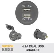 Dual USB Charger 4.2A 12v 24v with Dust Cover - Round Power Outlet Socket