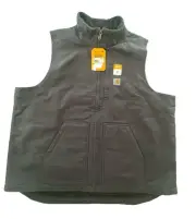 Carhartt Mens Loose Fit Washed Duck Sherpa-lined Mock-Vest 2XL Tall Gray NWT