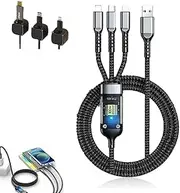 Transparent Luminous Super Fast Charging 3-in-1 Data Cable, 3-in-1 Super Fast Charging with LED Display, 100w 47.2in/3.9ft Multi Cables for All Phone with Three Data Cable Holders(1pc,1.2m)