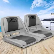 2X Seamanship Folding Boat Seats Marine Seat Swivel Low Back 4cm Padding Grey