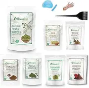 [Hennahub] Amla, Reetha, Shikakai, Bhringraj and Hibiscus Powder with Henna and Indigo powder for Hair Care | Combo Pack of 7 | Each 200g
