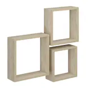 Flexi Storage Decorative Shelving Oak Wall Cubes - 3 Set