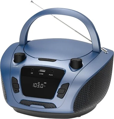 Portable Boombox CD Player Bluetooth USB MP3 AUX FM Stereo Speakers Blue