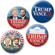 [Button Deli] Trump Vance 2024-4 Pack 2.25 inch Pins - Donald Trump and JD Vance Campaign Buttons - Classic and Modern Election Designs 414, Metal, no gemstone
