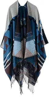Women Knitted Shawl Poncho Faux Cashmere Geometric Pattern Tassel Oversized Long Bohemia Cape BBZY
