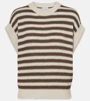 [Brunello Cucinelli] Brunello Cucinelli Sequined striped cotton-blend sweater vest AU 14 white