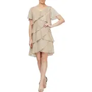 SL FASHIONS Tiered Shimmer Metallic Flutter Sleeve Dress in Gld at Nordstrom, Size 8