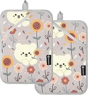 Large Pot Holder Heat Resistant Cartoon Cute White Bear Potholders with Pockets Hot Pot Holder Oven Pad 2 Pack