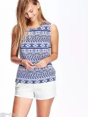 NWT Old Navy Jacquard Blue Print Open Back Beautiful Top Tank Tee Women's Size S