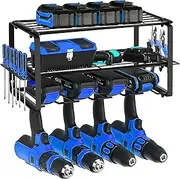 [Boheena] Heavy-Duty Metal Power Tool Organiser & Cordless Charging Station - Wall-Mounted Storage Rack for Garage - Easy Install 5 Drill, Screwdriver Holder Tool Shelf for Mechanics & DIY Enthusiasts