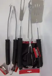 Regent Products 4 Pc Barbeque Tool Set Tongs Spatula Fork Turner Tongs