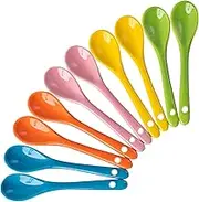 Pack of 10 Porcelain Egg Spoons, Colourful Ceramic Spoons, Tea Spoons, Porcelain Spoons, Dessert Spoons, Porcelain Egg Spoons, Ceramic Spoons with Holes, Jam Spoons, for Tea, Coffee, Dessert, 5