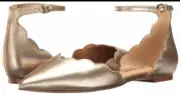 Women's Pointed Toe Scalloped Ankle Strap Ballet Flat