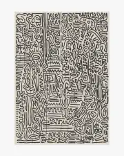 150' x 215' | Machine Washable Runner Rug | Kid & Pet Friendly | Indoor Rug | Freestyle Black & Ivory Rug by Keith Haring | Ruggable