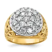 14k Two-tone Gold Men's 2.0 carat Lab Diamond Cluster Complete Ring