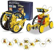 Solar Robot Kit for Kids Age 8-12, STEM Building Toys,12-in-1 Build Your Own Robot with Solar Panel & Battery Power, Science Engineering Christmas Birthday Idea Gifts for Boy Age 8 9 10 11 12 (Yellow)