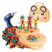 3D Play Toolbox Toy with Electric Drill Mosaic Puzzle Tool Set Early Education Toy Toolbox for 3-12 As Shown