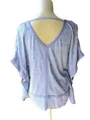 Ann Taylor Womens XS 100% Linen Top Dusty Blue Cut Out Back Boho Closet Staple