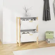 White Shoe Cabinet for Entryway, Slim Storage Rack with Doors, 57.5x33x80 cm Furniture for Small Spaces