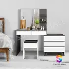 Dressing Table Stool Set Mirror Makeup Vanity Jewellery 5 Drawers Grey&White
