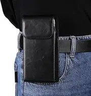 Vertical Premium Leather Belt Clip Phone Holster for iPhone 15 14 13 12 Pro Max 15 14 Plus,6.7 inch Cell Phone Holster for Samsung Galaxy S23 FE,S21 FE,S23 Ultra S23,S22, S22+ 5G(Black)