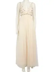 Ecru Tulle Embellished Maxi Dress