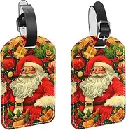 [KQNZT] Luggage Tags for Suitcases, 2 Pack Leather Luggage Tags for Suitcases, Leather Luggage Tag, Cute Luggage Tags, Baggage Tag, Santa Claus Merry Christmas Cartoon New Year