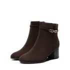 Women Almond Toe Chunky Heel Ankle Boots Retro Style Fall Boots Metallic Chain