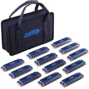 East Top Harmonica 12 Set Blues Harp 10 Holes 20 Tones Brass Cover Canvas Case C