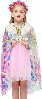 Costume Bay Girls Mermaid Sequin Cloak Princess Cape Cloak Shiny Glitter Sparkling Mesh Rainbow Cape Party Prop Kids Halloween Fancy Dress (Mermaid Cloak, L)