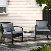 Gardeon Outdoor Furniture Rocking Chair Wicker Garden Patio Lounge Setting Black