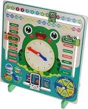 Abaodam Wooden Clock and Calendar Toy Frog Children's Cognitive Learning Tool Kids Teaching Clocks Time Date Educational Toy Interactive Classroom Supplies