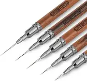 ZEOHBETY Wooden Nail art brushes, 5Pcs Nail Art Liner Brushes, Painting Art Design Brush Set Nail Dotting Drawing Tool for Long Lines, Thin Details, Fine Drawing Sizes 6/9/12/15/18mm, Natural