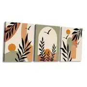 Set of 3 Boho Wall Art, Minimalist Wall 12"x16"x3 panels Abstract-3 pcs-C