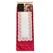 RACHEL ZOE Christmas 2pc Metallic Peppermint Border Table Runner Red White New